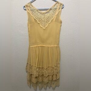 Vintage Handmade Cottagecore Prairiecore Tiered Yellow Dress Estimated Size XXS